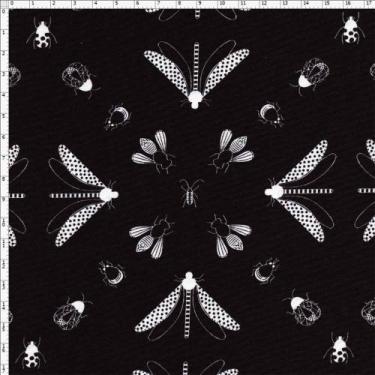 Imagem de Tecido Estampado para Patchwork - Coleção Insetos Fundo Preto by Lulub