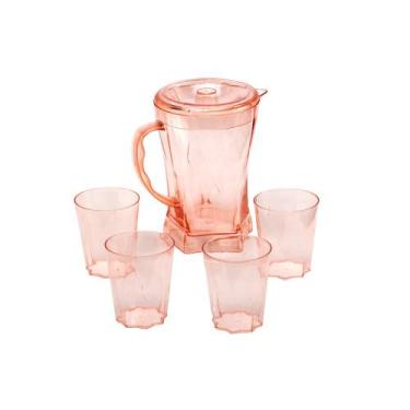 Imagem de Jarra Acrílico 4 Copos Agua Suco Gelo Bebida 1 Litro Salmão - Prana