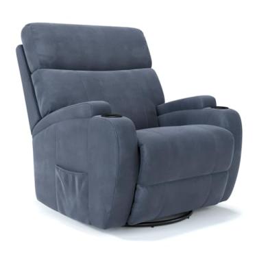 Imagem de Poltrona do Papai Reclinável Elétrica Massageadora em Suede - Modelo Imperial Damie (Azul Dennin)