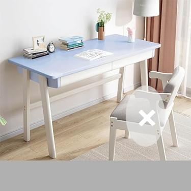 Imagem de Escrivaninha nórdica de madeira maciça resistente e estável com gaveta de armazenamento, mesa de computador estilo industrial para estúdio, quarto, azul, 120 x 60 x 75 cm (17 x 23 x 29 pol.)
