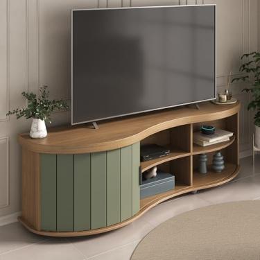 Imagem de Rack para TV 75 polegadas Tamburato curvo 50mm Porta ripada MAGNUM Cor Carvalho/Off white-Menta - Artely