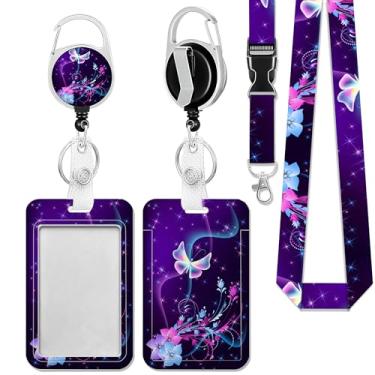 Imagem de Cordões de borboletas de fantasia com flores místicas para crachás de identificação, suporte de crachá com cordão separável, cordão de crachá com clipe retrátil para carretel, professoras médicas,