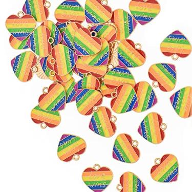 Imagem de VIDRIO Pacote com 80 pingentes esmaltados de coração de arco-íris e coração, acessórios de pingentes coloridos banhados a ouro para colar, pulseira, joias, artesanato faça você mesmo