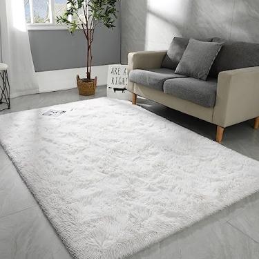 Imagem de Hutha Tapetes de área grande 12 x 20 cm para sala de estar, tapete de quarto moderno super macio e fofo, tapete felpudo branco creme interno felpudo para meninas, crianças, berçário, decoração de casa