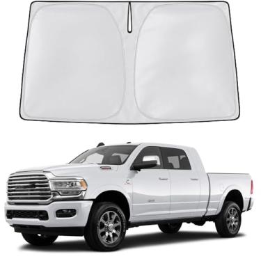 Imagem de Pincuttee 1 protetor solar de para-brisa de carro, bloqueador solar dobrável para carro/caminhão/SUV, proteção solar interior de carro, protetor solar de carro compatível com Dodge RAM 1500 2019-2024
