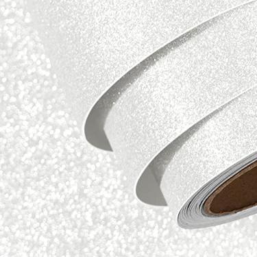 Imagem de FunStick Papel de parede com glitter branco pérola 40 x 1,198 cm, papel de contato com glitter branco, descasque e cole papel de parede removível para quarto, banheiro, destaque, armários de parede