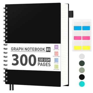 Imagem de AHGXG Caderno de papel milimetrado, caderno espiral de 300 páginas, 19,3 cm x 25,4 cm, caderno de papel quadriculado grande B5, papel grosso de 100 g/m², diários de capa dura de plástico para