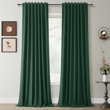 Imagem de Cortinas blecaute verde-escuras, 203 cm de comprimento, conjunto de 2 painéis, cortinas pretas de linho para quarto, sala de estar, escurecimento, isolamento térmico, cortinas natalinas, aba traseira