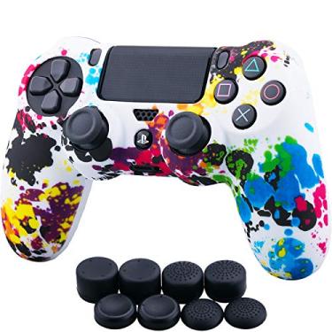 Imagem de YoRHa Capa de silicone camuflada com impressão de transferência de água para Sony PS4/slim/Pro Dualshock 4 Controller x 1 (graffiti) com Pro Thumb Grips x 8