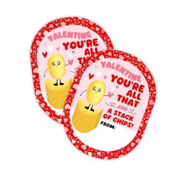Imagem de Adesivos de Dia dos Namorados All That & A Stack of Chips | Pacote com 30 etiquetas para pacotes de lanches | Sala de aula a granel para anexar à lata de batatas fritas para o Dia dos Namorados |