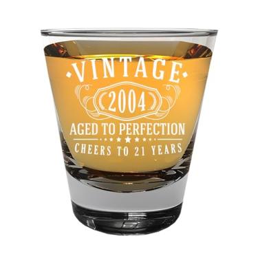 Imagem de Copo de shot vintage 2004 branco impresso 49,6 g 1 pacote - Presentes de feliz aniversário de 21 anos para mulheres e homens, Cheers to 21 Years, decoração de 21 decorações femininas, lembrancinhas de
