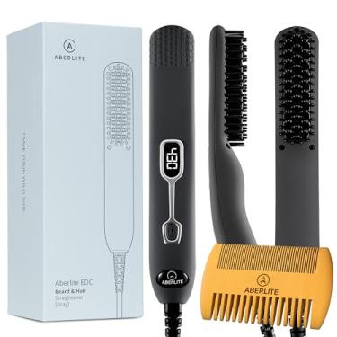 Imagem de Aberlite EDC - Escova alisadora de barba premium - Pente profissional de alisamento aquecido e kit de cuidados para homens (cinza)