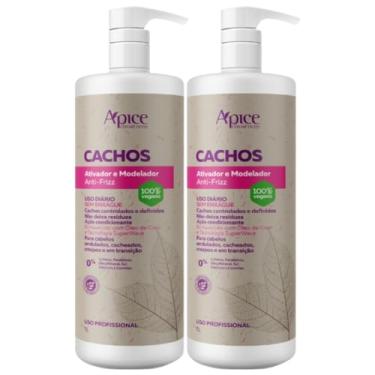 Imagem de Kit 2 Ativador E Modelador De Cachos Apse Apice Vegano Anti Frizz Creme De Pentar Uso Diario 1L