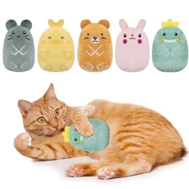 Imagem de Maiiu 5 peças de brinquedos de gato com som enrugado, brinquedos engraçados para gatos, resistentes a mordidas, brinquedos de gato de desenho interno para gatos, brinquedos para mastigar gatos.