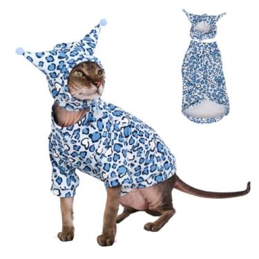 Imagem de GigglyHouse Roupas para gatos Sphynx, terno de gato com chapéu e moletom, conjunto completo para gatos sem pelos, Cornish Rex e Devon Rex (terno azul, G (2,9-3,6 kg))