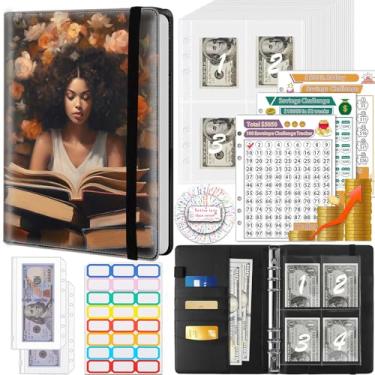 Imagem de Fichário para economia de dinheiro, 100 envelopes desafio de economia de dinheiro, envelopes de dinheiro e 3 rastreadores de planejamento de orçamento, livro de couro PU A5 para economizar dinheiro,