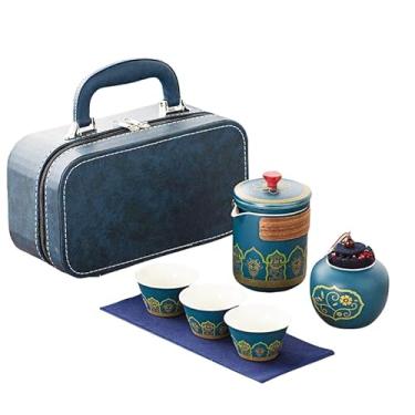 Imagem de Conjunto de chá de porcelana, conjuntos de chá de gongfu, conjunto de chá de porcelana com 1 bule de chá e 1 suporte de chá e 3 xícaras de chá, bolsa de viagem portátil - ideal para presente, viagem,