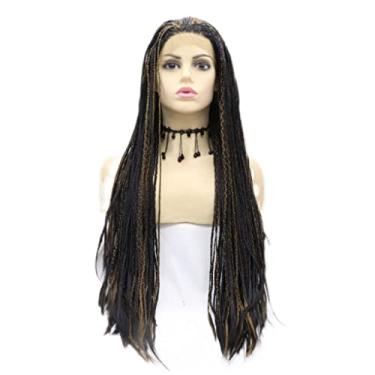 Imagem de Lindo Perucas pretas mistas loiras trançadas de renda peruca frontal para mulheres negras peruca de cabeça para mulheres afro-americanas peruca sintética 65 cm/26 pol Ajustável