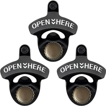 Imagem de HAIICEN Abridor de garrafa magnético de parede, abridor de tampa de cerveja montável em preto e branco com ímãs para banco de mesa de poste de madeira (3 peças)