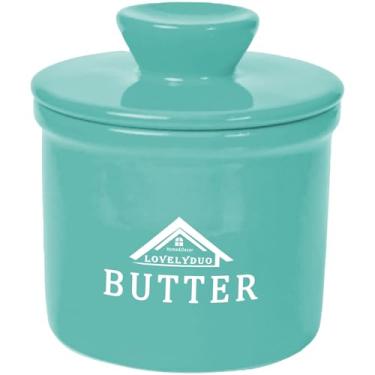 Imagem de Lovelyduo Manteigueira Com Tampa, Suporte Para Manteiga Francesa Para Deixar No Balcão Com Linha De Água, Manteigueira Francesa De Cerâmica Para Manteiga Para Barrar, Azul