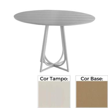 Imagem de Mesa de Jantar MH-5299 Herval Redonda 70 cm Madeira Laca Fosca Off White Base Bronze