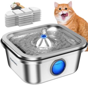 Imagem de Pawtners Bebedouro Para Gatos Em Aço Inoxidável, Bebedouro Para Gatos De 4L/135Oz, Bebedouro Automático Para Cães Com Janela De Nível De Água, 6 Filtros, Tigela De Água De Metal Para Animais De Esti
