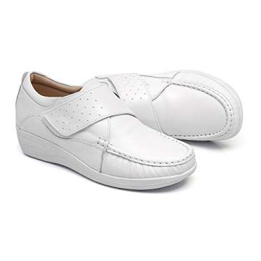 Imagem de Sapato Feminino Confort Couro Forrada Sola Anabela 084 (Branco, BR, Adulto, Numérico, 37)