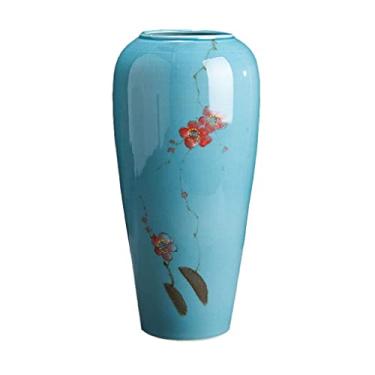 Imagem de Vaso Vaso de cerâmica flor de ameixa azul retrô Arranjo de flores pintadas Mesa Ornamento de bancada floral Pote de barro Porcelana chinesa Vaso de flores