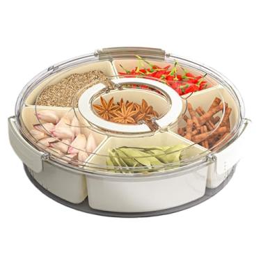 Imagem de Bandeja de lanches com tampa e bandeja de servir dividida - Charcuterie Platter para lanches - Prato vegetariano com alça, caixa de organizador de geladeira para doces, vegetais, frutas