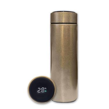 Imagem de Garrafa Térmica Aço Inox Com Termômetro Digital Led 500ml Dourado
