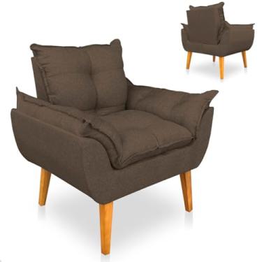 Imagem de Poltrona Decorativa Cadeira Estofada Sala de Estar Quarto Recepção Escritório Luxo Linho (Linho Marrom)