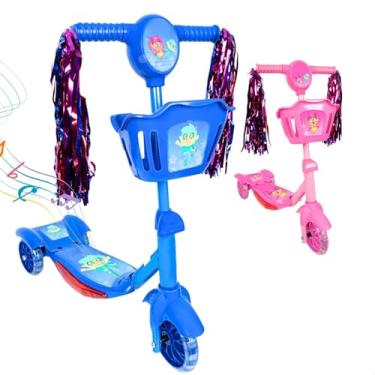 Imagem de Patinete Infantil 3 Rodas com Luzes Led e Cesta Emite Som Musical Altura Regulável e Freio Traseiro (AZUL)