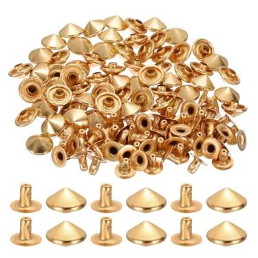Imagem de PATIKIL Rebites de ponta de 10 mm, 100 conjuntos de tachas quadradas, rebites punk rápidos, decoração de artesanato em couro para pregos, roupas, cintos, bolsas, sapatos, ouro claro