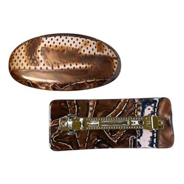 Imagem de Par Presilha Prendedor de Cabelo Retrô Madreperola Luxo Tamanho Grande Oval e Retangular - Marrom escuro