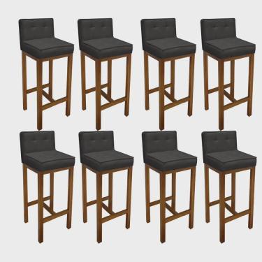 Imagem de Kit 08 Banqueta Alta Com Encosto Alba Cozinha Balcão Bistrô Base Madeira Carvalho Suede Cinza - Ahz Móveis