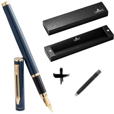 Imagem de Kit Caneta Crown Capricci Tinteiro Ponta de Pena Iridium Alemã + Case Exclusiva Crown + Refil Extra Preto (Azul)