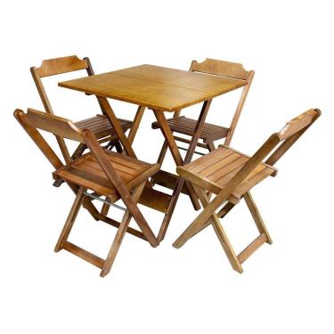 Imagem de Jogo De Mesa Dobrável 70X70 Em Madeira Maciça Com 4 Cadeiras - Mel - Marrom
