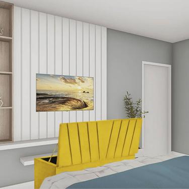 Imagem de Calçadeira Recamier Baú Bélgica 160cm Queen Size Para Quarto Box Corino Amarelo - Ahz M...