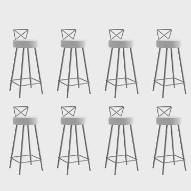Imagem de Kit 08 Banqueta Alta Com Encosto Tânia Eiffel Cozinha Bar Bistrô Ferro Cinza Sintético Branco - Ahz Móveis