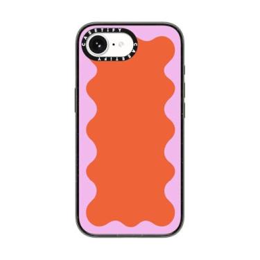 Imagem de CASETiFY Capa Impact para iPhone 16e [proteção contra quedas de grau militar de 2,5 m 4X/compatível com Magsafe] - borda ondulada rosa em laranja - preto transparente