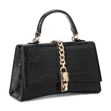 Imagem de Beatfull Bolsa feminina com alça superior tiracolo elegante de couro de crocodilo bolsa de ombro quadrada com corrente, Preto, Small