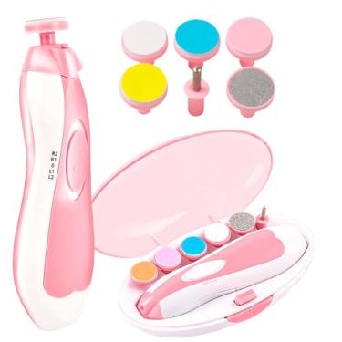 Imagem de Cortador De Unha Bebê Kit Lixa Elétrica De Unha Bebe Recém Nascido Infantil Adulto Estojo Aparador Tesoura Bebês Conjunto Brocas Silencioso com luz Rosa LABETTI