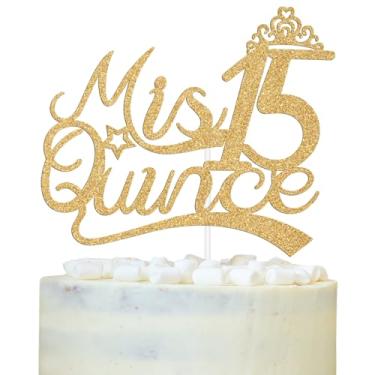 Imagem de Gold Glitter Mis Quince 15 Cake Topper, 15th Birthday Cake Decor, Mis Años 15/Hello 15, Happy 15th Birthday Anniversary Party Decorations Supplies for Teen Girls
