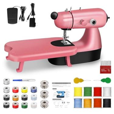Imagem de Aoikoy Mini Máquina De Costura Para Crianças E Adultos, Iniciantes, Máquina De Bordar Atualizada Com Kit De Costura, Placa De Expansão, Pedal, Luz Led Para Uso Doméstico, Viagem (Rosa)
