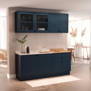 Imagem de Cozinha Compacta 4 Peças 6 Portas 3 Gavetas 1 Tampo Sevilha Azul Órion