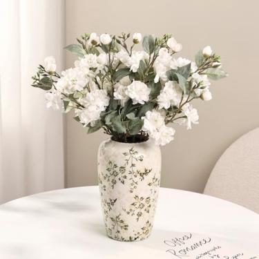 Imagem de Vaso de cerâmica floral vintage verde rústico grande vaso decorativo de casa de fazenda vasos de flores para decoração de casa, sala de estar, estante de livros, escritório, quarto, decoração de