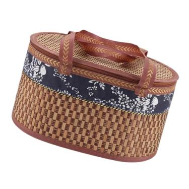 Imagem de ＡＷＨＡＯ Cesto de cesta de armazenamento de alimentos dobráveis ​​cesta rústica para uso ao ar livre 30x20x16cm com tampa