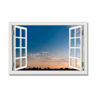 Imagem de PY3H69 Arte de parede em tela de janela aberta, impressão natural em tela. Lindo cenário de céu 15 cm, decoração de parede de paisagem de janela, decoração de casa moderna. 70 x 105 cm - 27,6 x 41,4