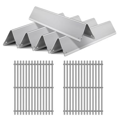 Imagem de 2 pacotes de grades de grelha de aço inoxidável com 5 pacotes de barras aromatizantes para Weber Spirit E310 E320 E330 S310 S320, peças de substituição de grelhas de cozimento defletor de calor para