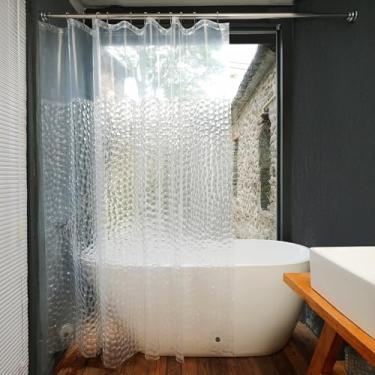 Imagem de Ryhpez Forro de cortina de chuveiro transparente - conjunto de cortina de chuveiro com ganchos, padrão de cubo de água com janela superior transparente | 182,88 cm x 198,1 cm